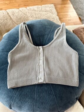 Aerie Ribbed Button-Front Crop Tank in Light Gray